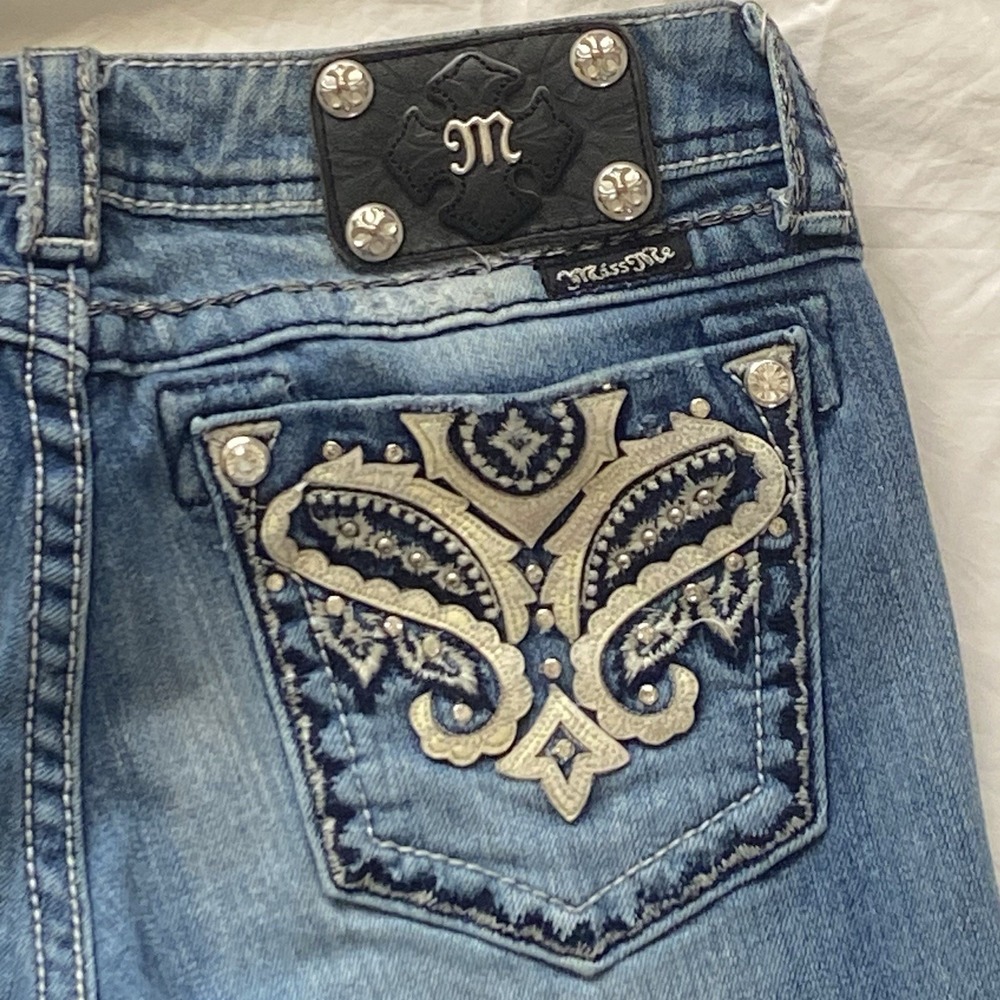 Miss Me Bootcut Jeans Women's Size 29 Low Rise Silver Leather Y2K JW536783